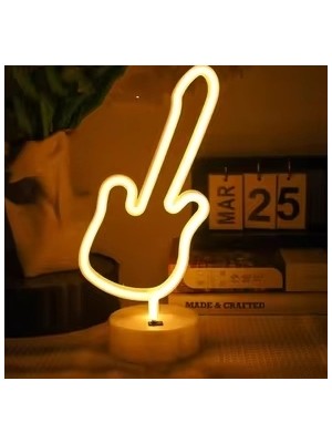 Eco Port Neon Gitar Masa Lambası Pil+Usb