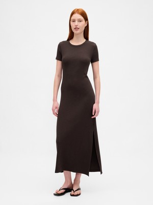 Gap Kadın Kahverengi Modern Fitilli Maxi T-Shirt Elbisesi