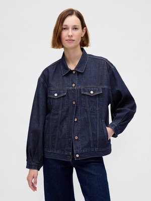Gap Kadın Koyu Mavi Ultrasoft Oversized Balon Kol Icon Denim Ceket