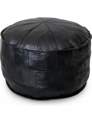 Ottoman Pouffe Hakiki Kuzu Derisi El Yapımı Ayak Dinlendirme Pufu – Dolgulu, 60 × 40 cm, Siyah