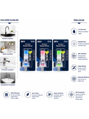Go İthalat 12 Adet Musluk Ucu Filtresi 2 Katmanlı - Taşlı - Pervaneli 360° 16-19MM Tüm Musluklara (5582)