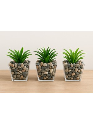 Empressco 3’lü Yapay Yeşillik ve Çiçek Saksısı Seti, 6X10CM