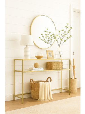 Empressco Modern Kahve Dresuar, Gold Detaylı Köşe Konsol, Şeffaf Cam, 100 cm