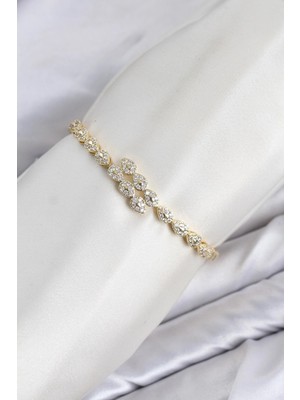 Hace Bazaar  cm Damla Model Zirkon Taşlı Vıp Seri Gold Renk Pirinç Kadın Bileklik