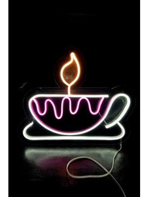 Empressco Neon LED Işıklı Fincan Şeklinde Duvar Tablosu 35X29 cm