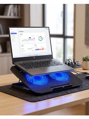 Just Cheap Store Notebook Soğutucu Fanlı Stand USB Portlu 8 Kademe Laptop Sehpası