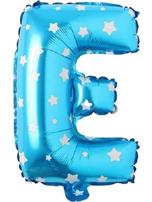 E Harfi 16 Inç Mavi Yıldızlı Renk Folyo Balon 36 cm (Mavi)