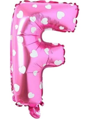F Harfi 16 Inç Pembe Kalpli Renk Folyo Balon 36 cm (Pembe)