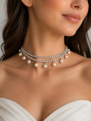 Valmont Inci Detaylı Zirkon Taşlı Choker Kolye
