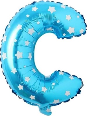 C Harfi 16 Inç Mavi Yıldızlı Renk Folyo Balon 36 cm (Mavi)