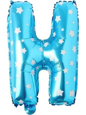 H Harfi 16 Inç Mavi Yıldızlı Renk Folyo Balon 36 cm (Mavi)
