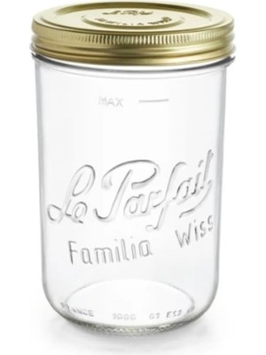 Le Parfait Familia Wiss 1000 ml / 1 L Cam Saklama ve Konserve Kavanozu, Kahve ve Kuru Gıda Için, Çift Kapaklı Vakumlu Kapatma Sistemi