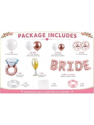 Bride To Be Bekarlığa Veda Parti Süsü Seti, Rose Gold Folyo Balonlu Gelin Partisi Dekorasyon Seti, Konfeti Balon ve Yüzük Balon Dahil
