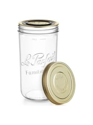 Le Parfait Familia Wiss 1,5 L / 1500 ml Cam Saklama ve Konserve Kavanozu, Kahve ve Kuru Gıda Için, Çift Kapaklı Vakumlu Kapatma Sistemi.