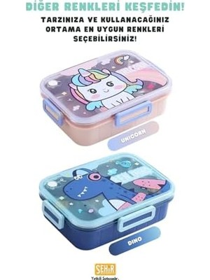 750ML Lunchbox Sevimli Dostlar Tek Katlı 3 Bölmeli Paslanmaz Çelik Sefer Tası Yemek Kutusu (Pembe Unicorn)