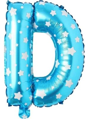 D Harfi 16 Inç Mavi Yıldızlı Renk Folyo Balon 36 cm (Mavi)
