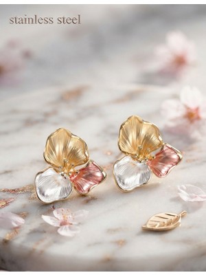 Stainless Steel Pirinç Karışık Renk Lotus Küpe