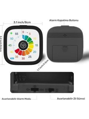Mutfak,ders,yemek Için 60DK Analog Alarm Zamanlayıcı,pomodoro Öğrenci Motivasyon Saati (Kırmızı)