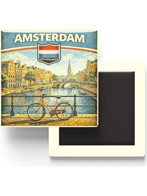 Hollanda Amsterdam Şehri Temalı Vintage Buzdolap Magneti – 9x9 cm