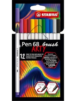 Pen 68 Brush Arty - Premium Keçeli Kalem - 12'li Paket - Çeşitli Renkler