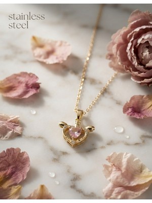 Stainless Steel 316L Çelik Zincir Gold Renk Kanatlı Kalp Model Çelik Kolye