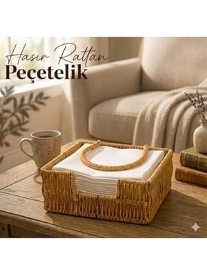 Boho Rattan Peçetelik - Rüzgarlık Kollu Yatay Peçete Kutusu, Bahçe, Balkon ve Mutfak Için Uçmayı Önleyen Peçete Tutucu, Bohem Masaüstü Düzenleyici Sepet