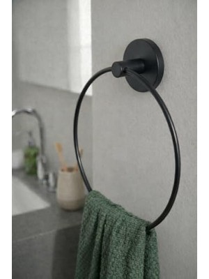 Yuvarlak Halka Banyo Mutfak Havlu Askılığı SIYAH-102