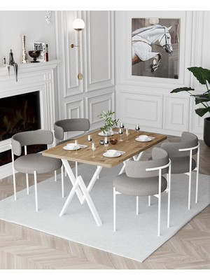 Trendy Asel Trend Beyaz Teddy Sandalye 80X120 Yemek Masası Mutfak Masası 4 Kişilik Masa Sandalye Takımı
