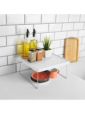 Dolap Içi Düzenleyici Katlanır Dekoratif Büyük Raf, Tabak, Bardak Rafı, Mutfak Düzenleme Rafı (Beyaz) (30CM*30CM*15CM)