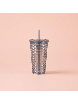 Pipetli Mika Bardak 500 Ml, Kapaklı ve Pipetli Içecek Bardağı, Soğuk Kahve Meşrubat Smoothie ve Günlük Kullanım Için Pratik Plastik Bardak (Siyah)