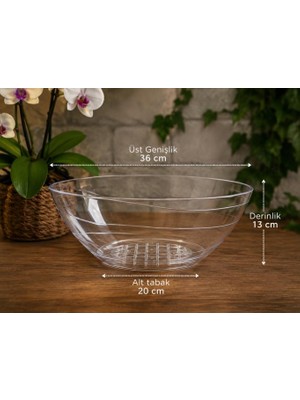 Abnturk Şeffaf Orkide Saksısı 36 cm Geniş Plastik Orkide Kabı Dekoratif Saksı ve Sunum Kasesi