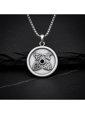 Alooya Vegvisir Pusula - Viking Sembol Gümüş Kaplama Örme Zincir Kolye