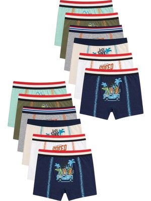 Exlove 12'li Paket Pamuklu Esnek Likralı Desenli Erkek Çocuk Boxer