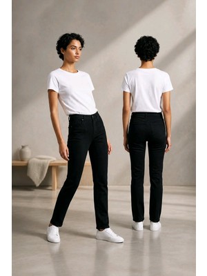 Hies Siyah Mom Jeans,yüksek Bel Likralı Esnek Kadın Mom Kot Pantolon