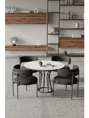 Trendy Asel Metal Teddy Sandalye 90X90 Yuvarlak Kum Saati Ayak Mutfak Masası Takımı Yemek Masası Takımı