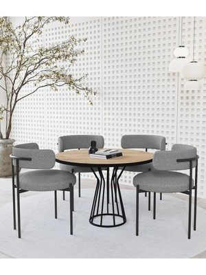 Trendy Asel Metal Teddy Sandalye 90X90 Yuvarlak Kum Saati Ayak Mutfak Masası Takımı Yemek Masası Takımı