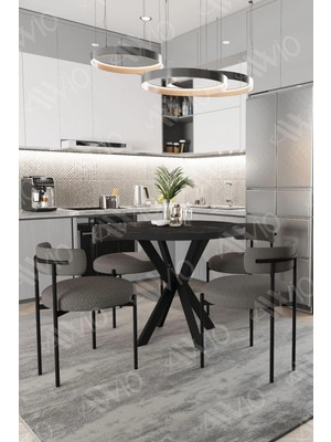 Trendy Asel Loan Teddy Sandalye 90X90 Yuvarlak Yemek Masası Mutfak Masası 4 Kişilik Masa Sandalye Takımı