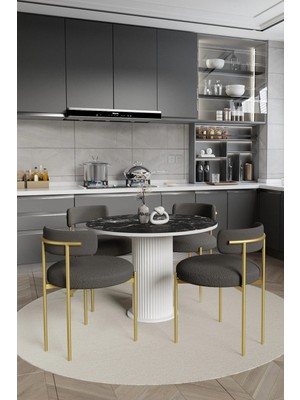 Trendy Asel Elizya Bohem Lake Mdf Ayak 4'lü Teddy Sandalye 90X90 Masa Sandalye Takımı