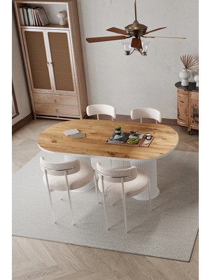 Trendy Asel Daici Beyaz Bohem Ayak 80X160 Mutfak Masa Teddy Sandalye Takımı