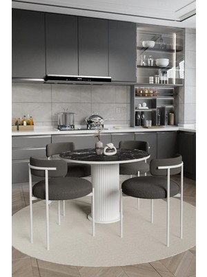 Trendy Asel Alize Bohem Lake Mdf Ayak 4'lü Teddy Sandalye 90X90 Masa Sandalye Takımı
