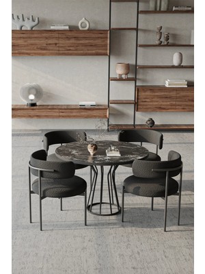 Trendy Asel Metal Teddy Sandalye 90X90 Yuvarlak Kum Saati Ayak Mutfak Masası Takımı Yemek Masası Takımı