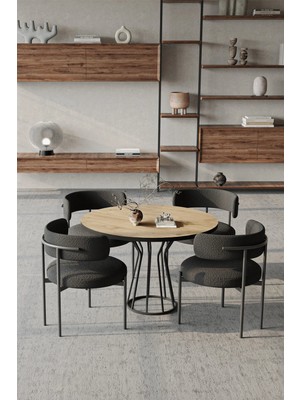 Trendy Asel Metal Teddy Sandalye 90X90 Yuvarlak Kum Saati Ayak Mutfak Masası Takımı Yemek Masası Takımı