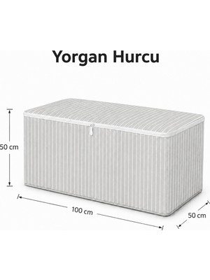 ByKurt Hurç Fermuarlı Yorgan Battaniye Kıyafet Saklama Hurcu Çizgili Baza Altı Dolap İçi Organizer 1 Adet