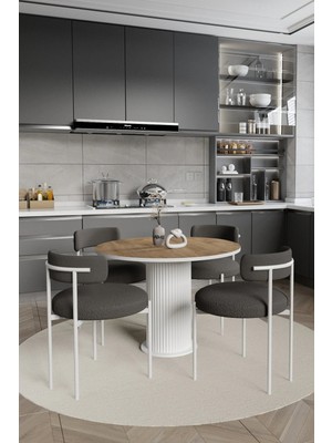 Trendy Asel Alize Bohem Lake Mdf Ayak 4'lü Teddy Sandalye 90X90 Masa Sandalye Takımı