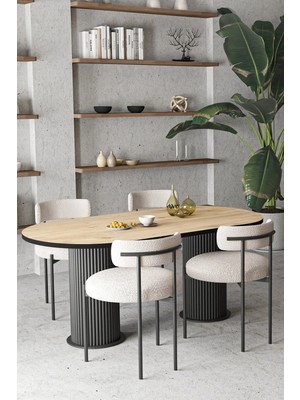 Trendy Asel Anka Teddy Sandalye Bohem Lake Mdf Ayak 80X140 Oval Yemek Masası Mutfak Masası Masa Sandalye Takımı