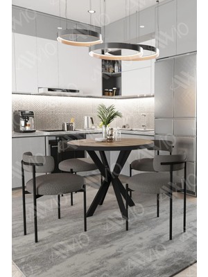 Trendy Asel Loan Teddy Sandalye 90X90 Yuvarlak Yemek Masası Mutfak Masası 4 Kişilik Masa Sandalye Takımı