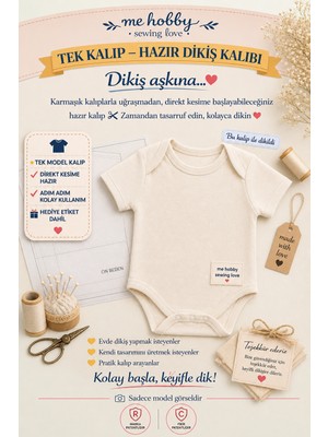 Me Hobby Sewing Love Amerikan Yaka Kısa Kol Badi Bebek Giysi Kalıbı