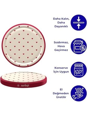 Hype Store Sarkap Kavanoz Kapağı, 82MM, Hava Geçirmez, Sızdırmaz, Konserve Için Uygun, 10'lu Paket (Kalp)