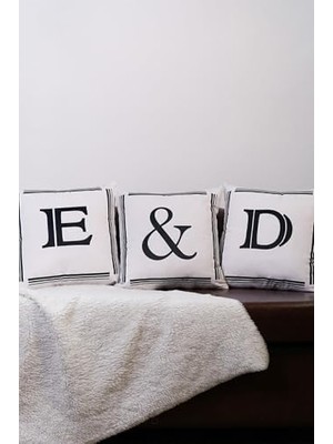 Hype Store Harfli Kırlent Kılıfı Kadife 43X43 cm Çift Taraflı M Harfi Kedi Desenli Evlilik Teklifi Doğum Günü