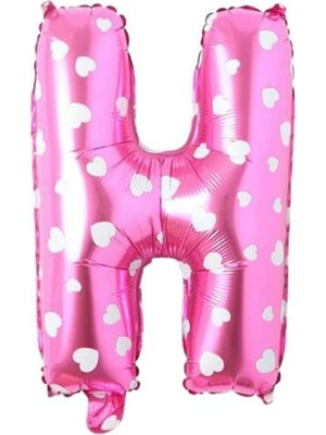Hype Store H Harfi 16 Inç Pembe Kalpli Renk Folyo Balon 36 cm (Pembe)